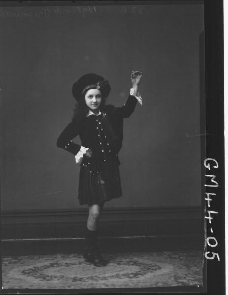 portrait of girl in Scottish dance costume, F/L Tregoweth