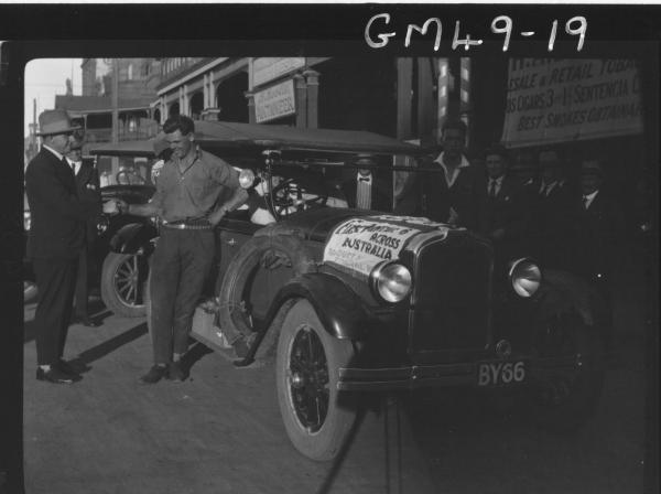 Hannan Street outside Skeppers barber shop, the first pontiac to cross Australia