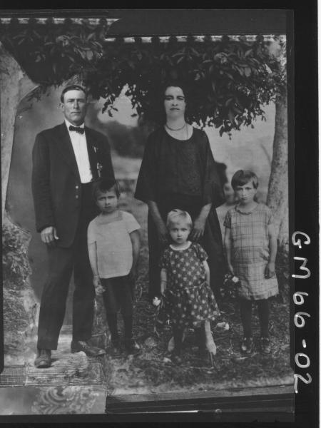 Portrait of man, woman and three children F/L, Tuvitch