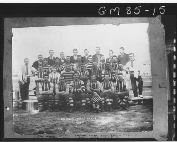 COPY OF FOOTBALL TEAM IMPERIAL FOOTBALL CLUB, J.HALL, A.RANKIN, J.DAVIS, G.WOODHAM, A.PIERCE, A.CORDD, R.MOFFLIN,  P.O'DEA