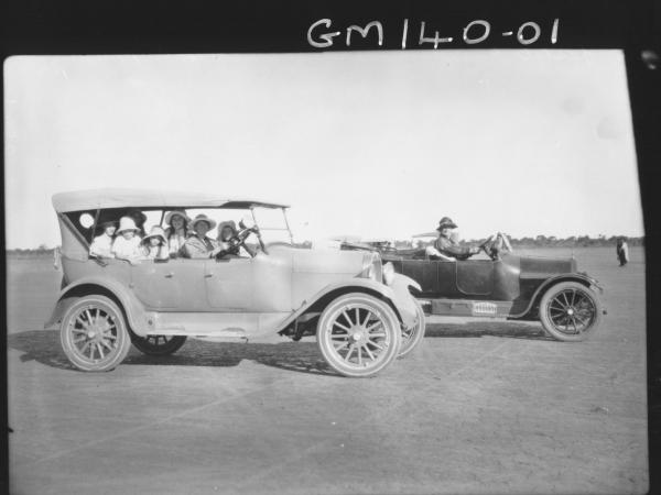 Two women driving cars winner of Ladies Race 'Leslie' & 'Morrison'