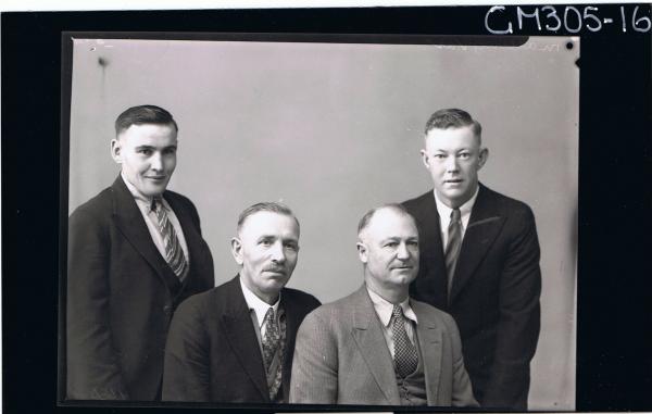 1/2 Group Portrait of two men seated, two men standing, all wearing suits; 'Malling'