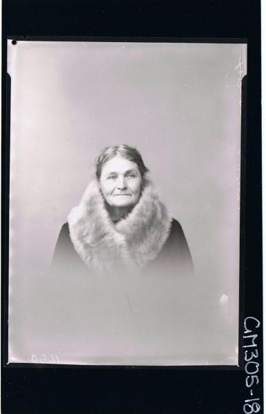 H/S Portrait of elderly woman wearing fur around neck, (passport) 'McEvoy'