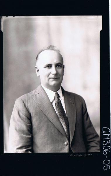 H/S Portrait of man wearing shirt, jacket and tie; 'Massey'