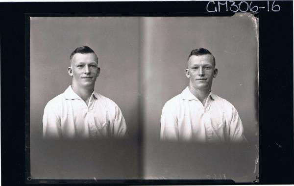 Two H/S Portraits of man wearing shirt 'Meekon'