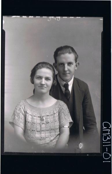 1/2 Portrait of man wearing three piece suit, woman wearing crochet dress; 'McIntyre'