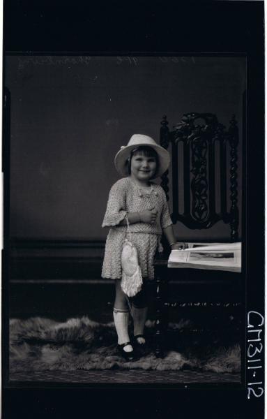 F/L Portrait of girl standing wearing short crochet dress, hat, handbag over arm 'Thornbury'