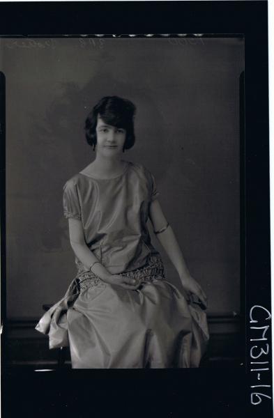 3/4 Portrait of woman seated wearing satin dress 'Trotter'