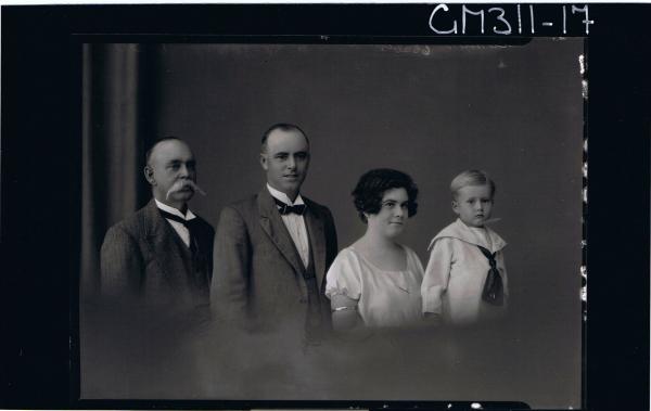 1/2 Group Portrait of elderly man with moustache,man with suit & bow tie,woman,boy with large collar on shirt 'Sanders'