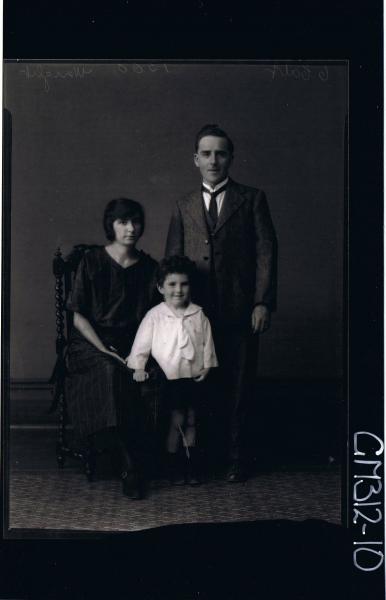 F/L Portrait of man standing wearing 3 piece suit,woman seated wearing 3/4 length day dress, boy standing 'Wright'