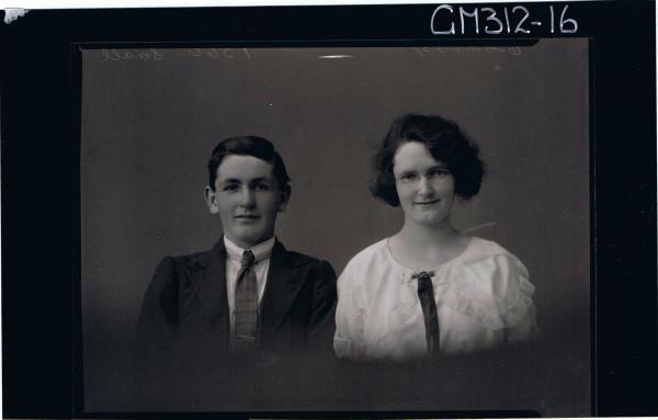 H/S Portrait of teenage boy wearing shirt, tie, jacket, young woman wearing spectacles 'Small'