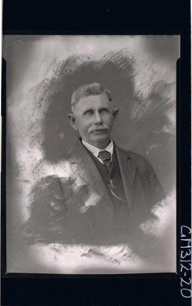 H/S Portrait of man wearing shirt, tie, vest and jacket 'Thomson'