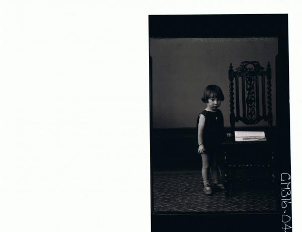 F/L Portrait of girl child standing, wearing short dress 'McPherson'