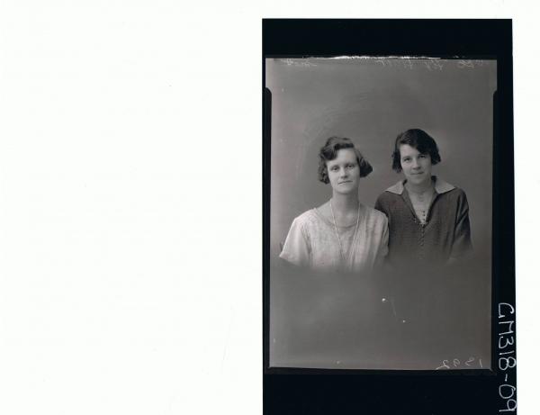 H/S Portrait of two women wearing day dresses; 'Scott'