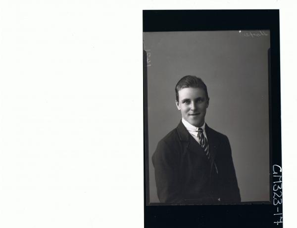 H/S Portrait of young man wearing shirt, tie and jacket; 'Sharpe'