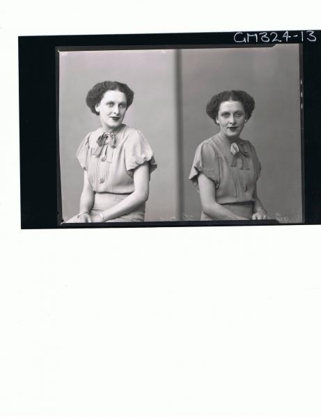 Two 1/2 Portraits of woman seated wearing day dress; 'Lyons'