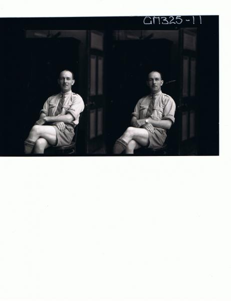 Two 3/4 Portraits of man seated wearing shorts, shirt and tie; 'Lewis'