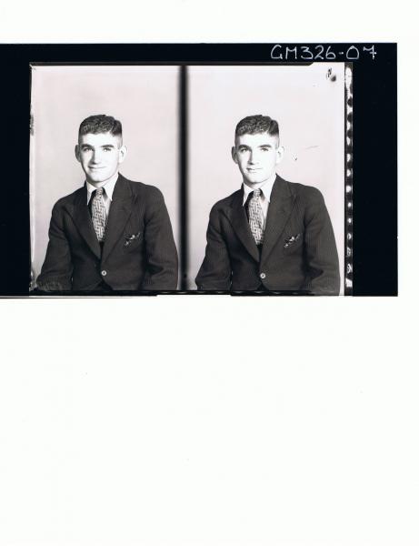 Two 1/2 Portraits of young man wearing shirt, tie and jacket; 'Levis'