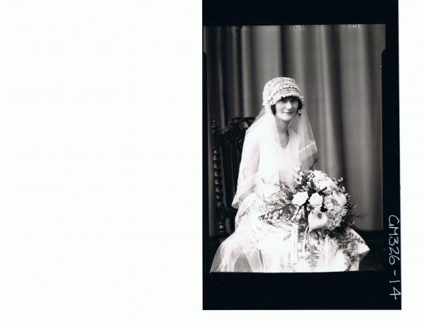 1/2 Length Portrait of bride, seated, holding a bouquet; 'Sayers'