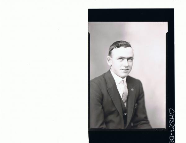 H/S Portrait of man wearing shirt, tie, jacket; 'Smith'