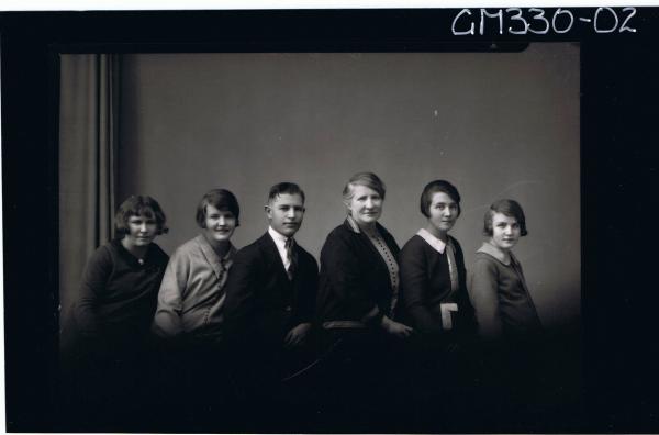 1/2 Group Portrait of elderly woman, young man, three young women and a girl; 'Buckman'