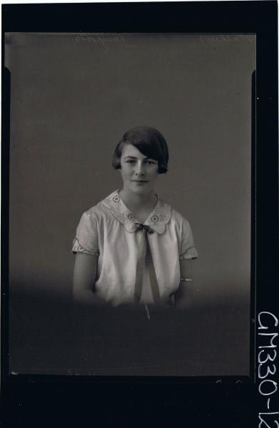 1/2 Portrait of teenage girl wearing dress with embroidery on collar & sleeves (passport); 'Mathews'