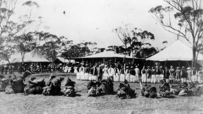 An Afghan guard of honour at Coolgardie at railway opening