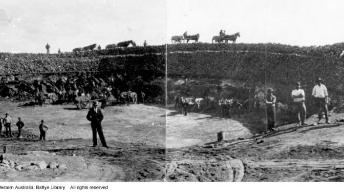 Construction of Mt Charlotte Reservoir, Kalgoorlie, c.1898