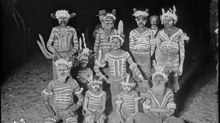 Aboriginal performers at camp site 