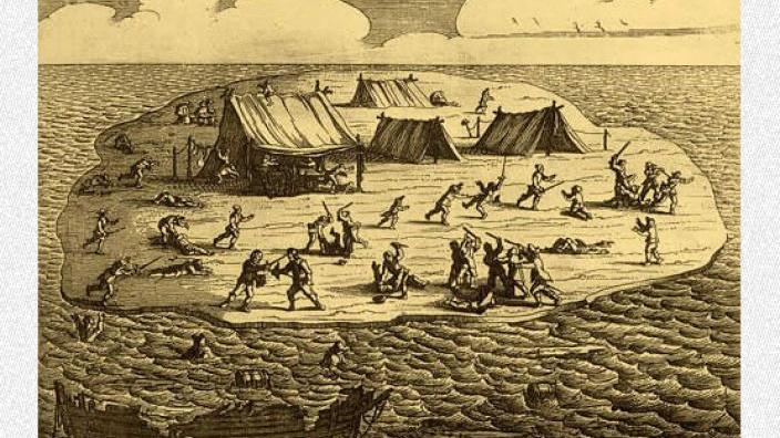 Engraving of the massacre that followed the Batavia shipwreck - from the Jan Jan