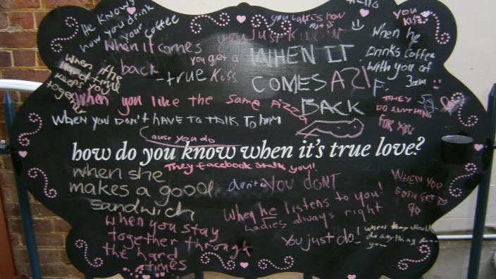 Chalkboard messages about visitor reactions to the exhibition Unveiled