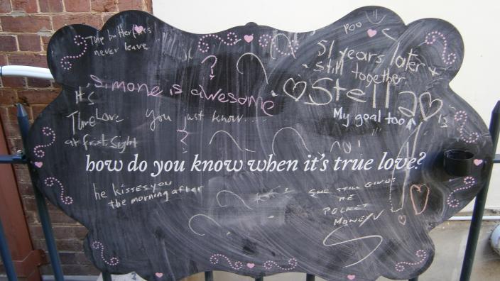 A chalk board with visitor reactions to the Unveiled exhibition