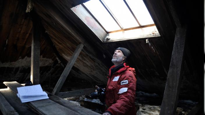 Dr Ian Godfrey inside the living quarters of the Main Hut in Antarctica