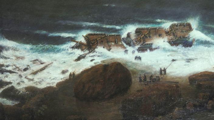 A painting depicting the Zuytdorp wrecking event