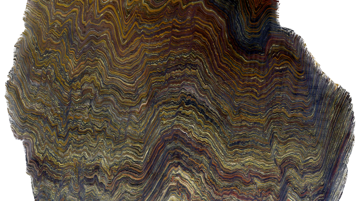 Banded iron formation from the Archean Cleaverville Formation (3020 million years old), Ord Ranges, northern Pilbara. Specimen is 2.8 m long. WA Museum specimen number R1.2016