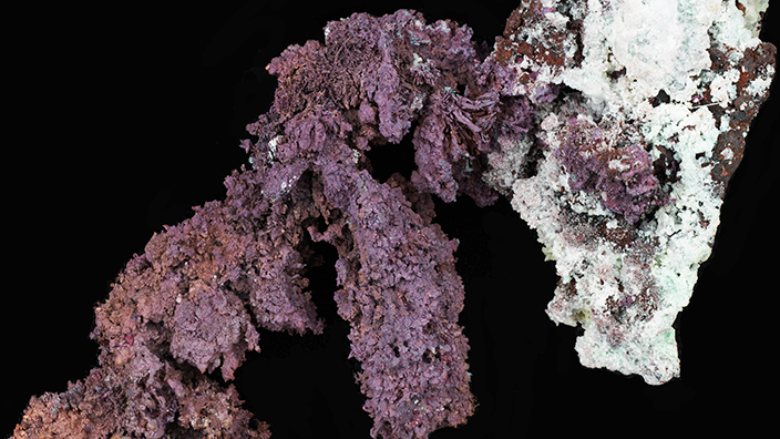 Native copper on matrix from the DeGrussa mine, WA. Specimen is 7.6 cm high. Donated by Sandfire Resources. WA Museum specimen number M47.2019