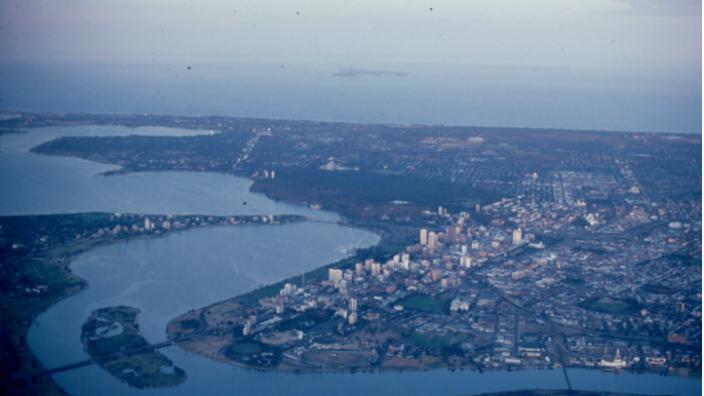View of the Swan River and Perth from the air