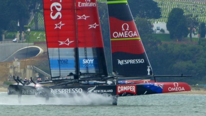 New Zealand sailing team catamaran aquaplaning