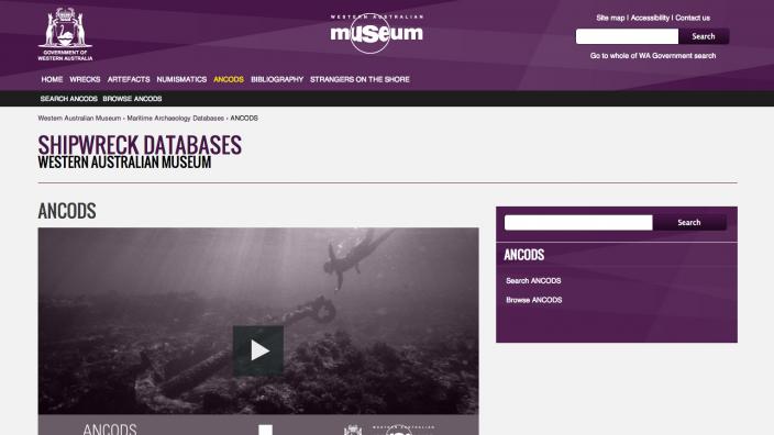 Screen grab of the ANCODS database website 