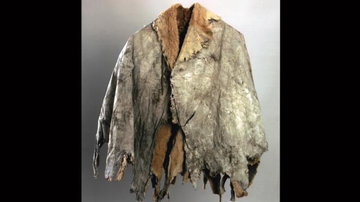 Mounted cloak made of kangaroo hides.