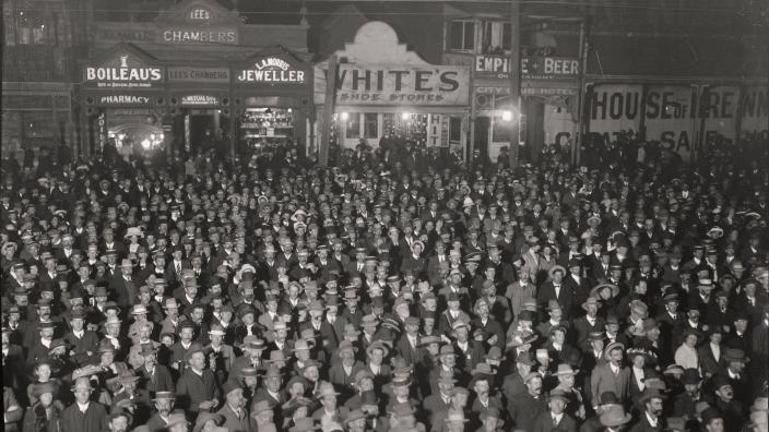A large crowd of people gathered for an election
