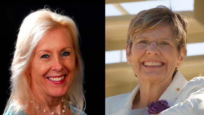Portraits of the lecture speakers, Diana Jones and Lyn Beazley