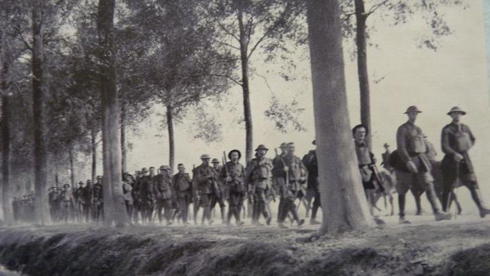 Soldiers moving into the fighting at Broodseinde on 5 October 1917
