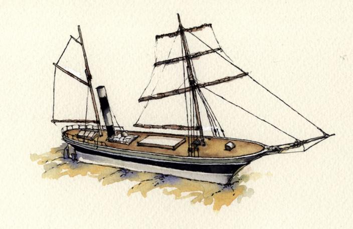 Water colour drawing of the vessel SS Xantho