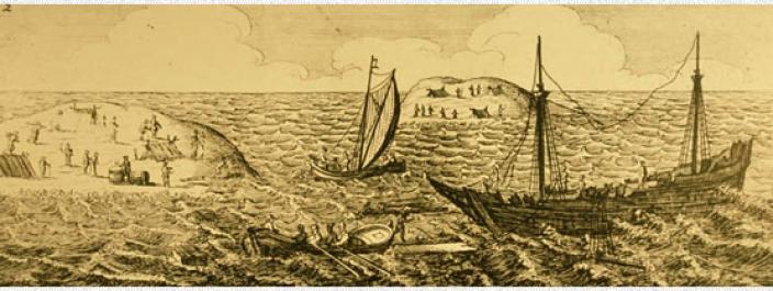 Engraving of the Batavia shipwreck and surrounding islands