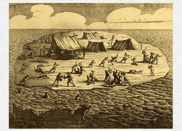 Engraving of the massacre that followed the Batavia shipwreck