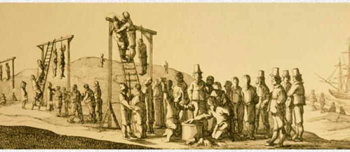 Engraving depicting mass hangings