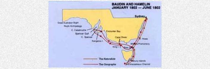 Map depciting the explorations of Baudin