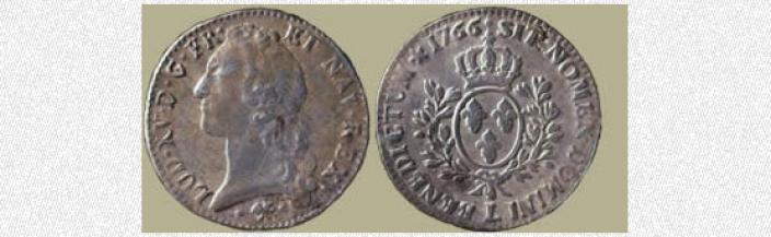 Front and back view of an 18th century coin