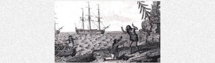 Drawing of a meeting between an indigenous person and a European